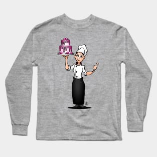 Pastry chef with a pink glazed cake Long Sleeve T-Shirt